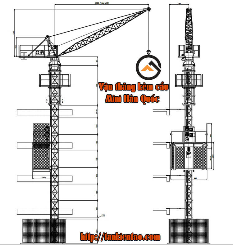 Giá Vận thăng kèm cẩu Mini Hàn Quốc vận thăng kèm cẩu - Giá Vận thăng kèm cẩu Mini Hàn Quốc